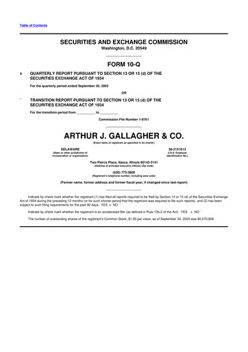 Thumbnail Arthur J. Gallagher & Co.
 10-Q Quarterly Report FY 