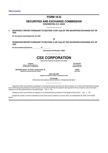 Thumbnail CSX Corporation 10-Q Quarterly Report FY 