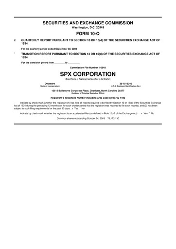 Miniature SPX Technologies 10-Q Rapport trimestriel  