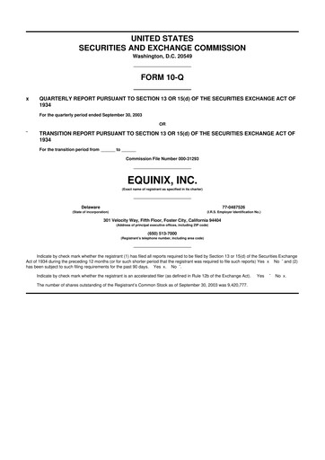 Thumbnail Equinix 10-Q Quarterly Report FY 