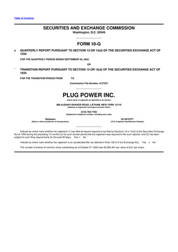 Thumbnail Plug Power 10-Q Quarterly Report FY 