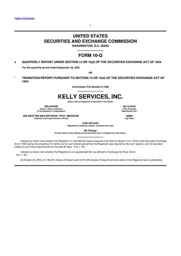 Miniature Kelly Services
 10-Q Rapport trimestriel  