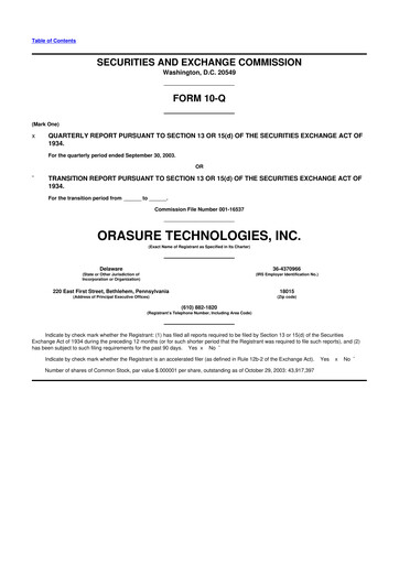Thumbnail OraSure Technologies 10-Q Quarterly Report FY 