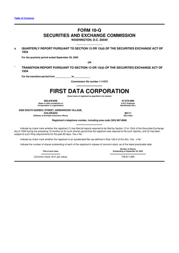 Thumbnail First Data Corporation 10-Q Quarterly Report FY 