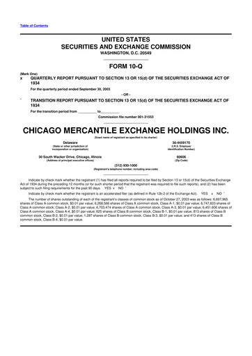 Miniature CME Group 10-Q Rapport trimestriel  