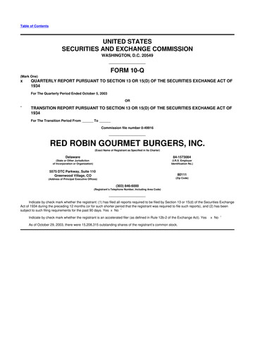Thumbnail Red Robin
 10-Q Quarterly Report FY 