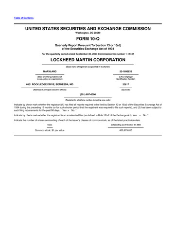 Thumbnail Lockheed Martin 10-Q Quarterly Report FY 