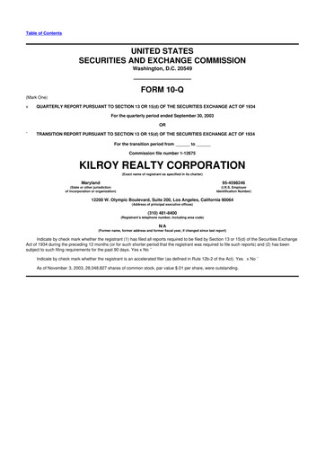 Thumbnail Kilroy Realty 10-Q Quarterly Report FY 