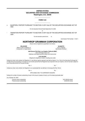 Thumbnail Northrop Grumman 10-Q Quarterly Report FY 