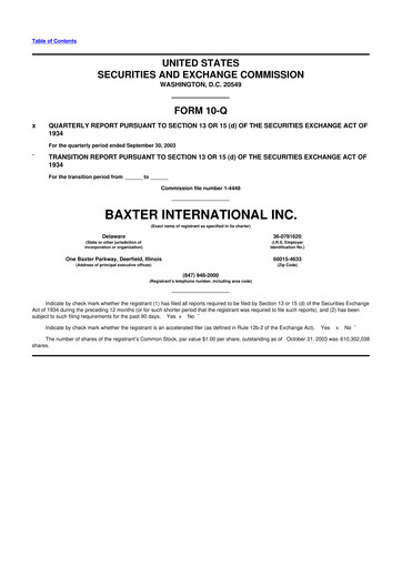Miniature Baxter 10-Q Rapport trimestriel  