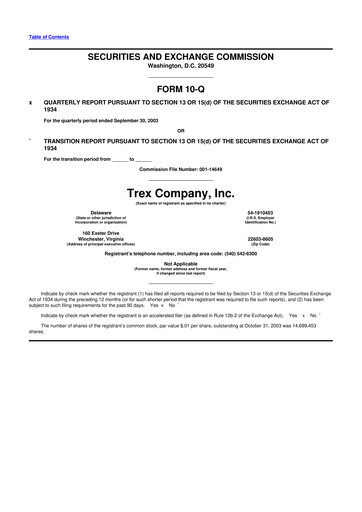 Vorschaubild Trex 10-Q Quartalsbericht  