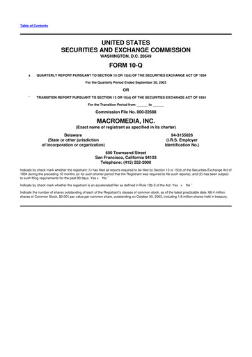 Miniature Macromedia 10-Q Rapport trimestriel  