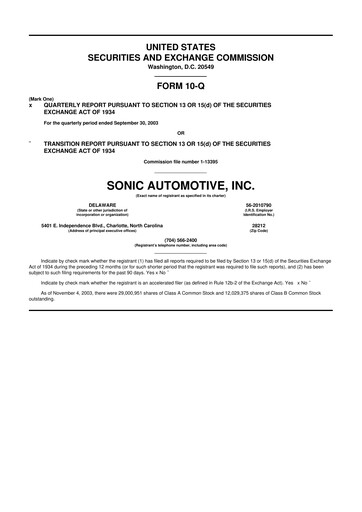 Thumbnail Sonic Automotive
 10-Q Quarterly Report FY 