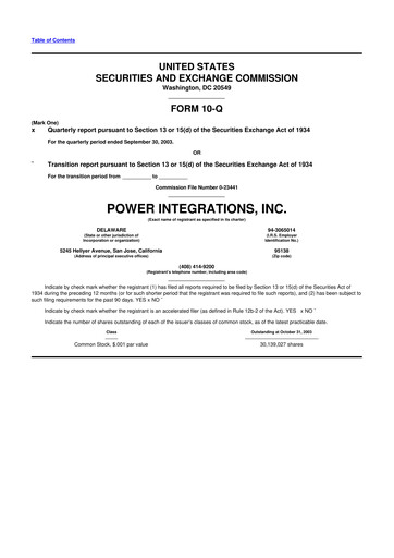 Miniature Power Integrations
 10-Q Rapport trimestriel  