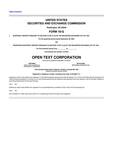 Thumbnail OpenText 10-Q Quarterly Report FY 