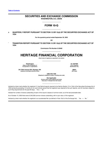 Thumbnail Heritage Financial 10-Q Quarterly Report FY 