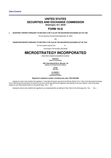 Miniature Strategy 
 (MicroStrategy) 10-Q Rapport trimestriel  