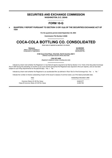 Thumbnail Coca-Cola Consolidated 10-Q Quarterly Report FY 