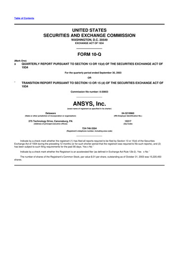 Vorschaubild Ansys 10-Q Quartalsbericht  