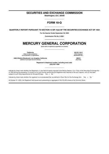 Thumbnail Mercury General
 10-Q Quarterly Report FY 