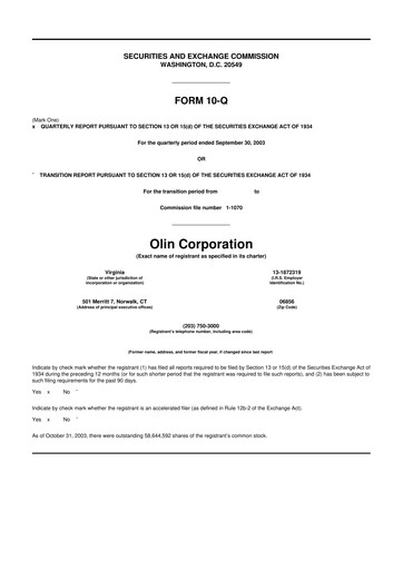 Thumbnail Olin Corporation 10-Q Quarterly Report FY 