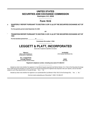 Thumbnail Leggett & Platt

 10-Q Quarterly Report FY 