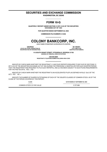 Vorschaubild Colony Bankcorp 10-Q Quartalsbericht  