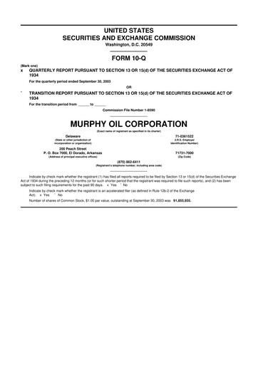 Thumbnail Murphy Oil
 10-Q Quarterly Report FY 