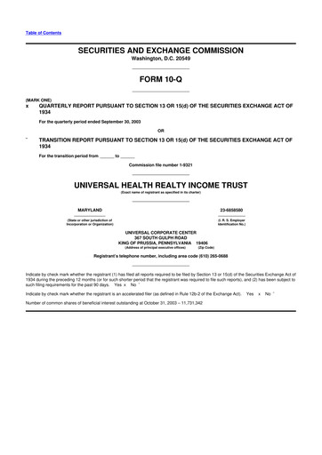 Vorschaubild Universal Health Realty Income Trust 10-Q Quartalsbericht  