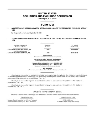Thumbnail Hawaiian Electric Industries 10-Q Quarterly Report FY 