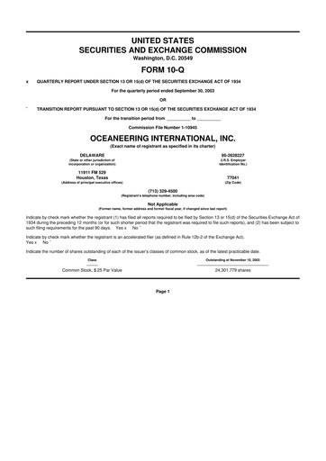 Thumbnail Oceaneering International
 10-Q Quarterly Report FY 