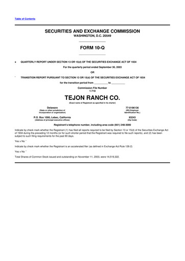 Thumbnail Tejon Ranch
 10-Q Quarterly Report FY 