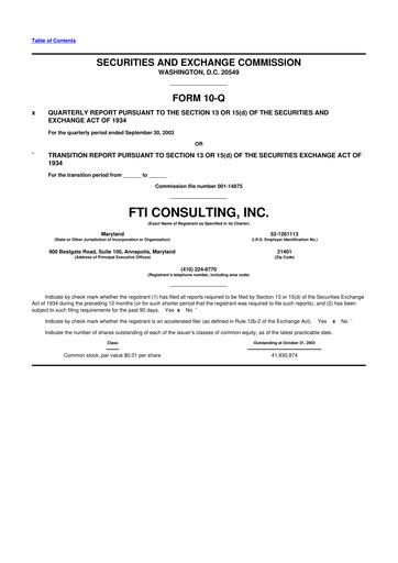 Thumbnail FTI Consulting 10-Q Quarterly Report FY 