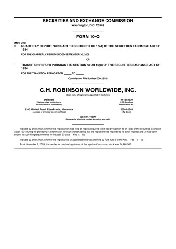 Thumbnail C. H. Robinson 10-Q Quarterly Report FY 