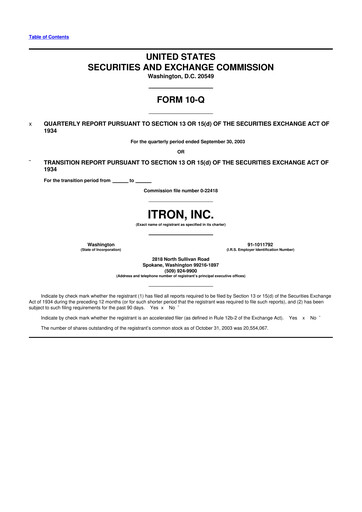 Thumbnail Itron
 10-Q Quarterly Report FY 