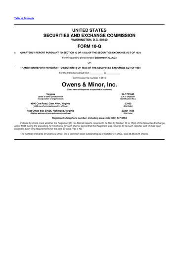 Thumbnail Owens & Minor

 10-Q Quarterly Report FY 