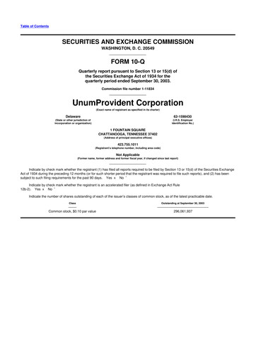 Miniature Unum 10-Q Rapport trimestriel  