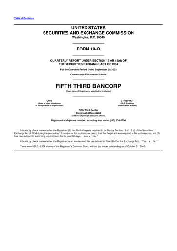 Thumbnail Fifth Third Bank
 10-Q Quarterly Report FY 