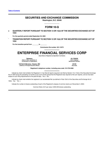 Thumbnail Enterprise Financial Services Corp 10-Q Quarterly Report FY 