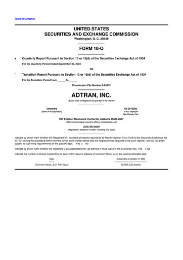 Thumbnail ADTRAN 10-Q Quarterly Report FY 