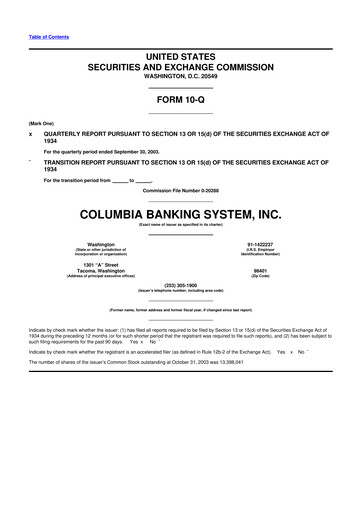 Thumbnail Columbia Banking System 10-Q Quarterly Report FY 