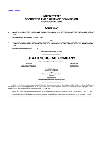 Thumbnail STAAR Surgical 10-Q Quarterly Report FY 