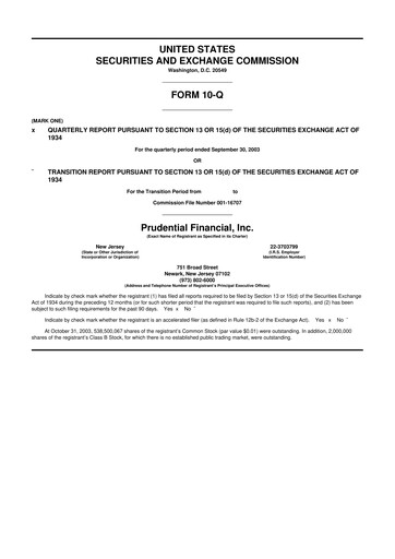 Thumbnail Prudential Financial 10-Q Quarterly Report FY 