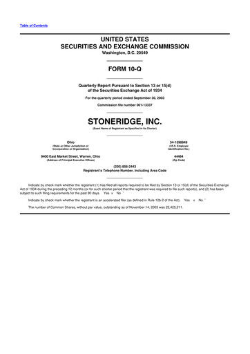 Thumbnail Stoneridge 10-Q Quarterly Report FY 