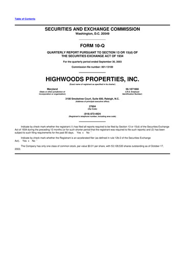 Thumbnail Highwoods Properties
 10-Q Quarterly Report FY 