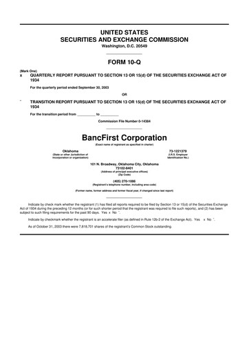 Thumbnail BancFirst 10-Q Quarterly Report FY 