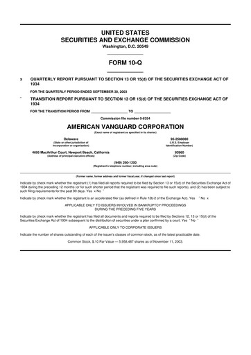 Miniature American Vanguard 10-Q Rapport trimestriel  
