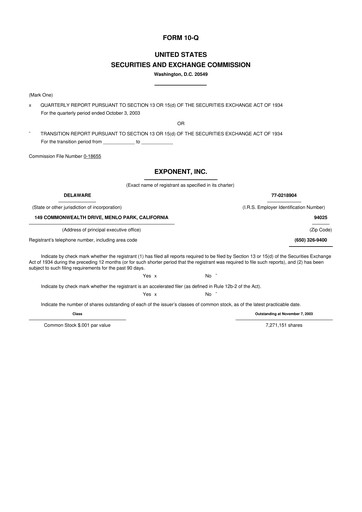 Thumbnail Exponent
 10-Q Quarterly Report FY 