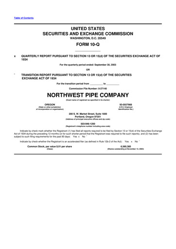 Thumbnail Northwest Pipe Company
 10-Q Quarterly Report FY 