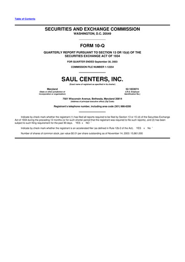 Miniature Saul Centers 10-Q Rapport trimestriel  